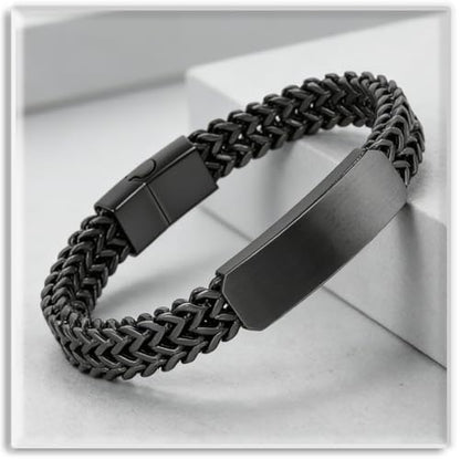 Xusamss Mens Cuban Link Bracelet Stainless Steel Double Layer Chain Jewelry Heavy Blank Bar Design Link Bracelet for Men - color: Black