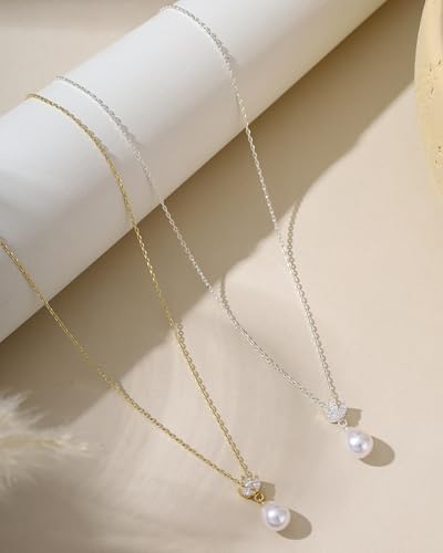 Pearl Necklaces for Women Trendy 14k Gold Plated Cubic Zirconia Pearl Pendant Necklace Valentines Day Wedding Birthday Mother's Day Gifts Dainty Gold Necklace for Women - color: Style 2 - Gold Necklace