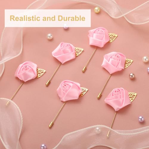 uxcell 24pcs Pink Rose Boutonnieres Flower Pins for Wedding | Buttonholes Pocket Boutonnieres for Wedding Ceremony Anniversary Prom Formal Dinner Party - color: Pink