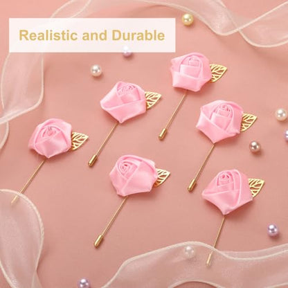 uxcell 24pcs Pink Rose Boutonnieres Flower Pins for Wedding | Buttonholes Pocket Boutonnieres for Wedding Ceremony Anniversary Prom Formal Dinner Party - color: Pink
