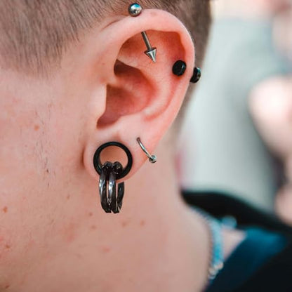 1 Pair Basic gauges+2 twisty rings Ear Tunnels Plugs 316 Stainless Steel Ear Gauges Weight Saddle Plugs Hypoallergenic expander Piercing Body Jewelry 00g 0g-1'' - color: Twisty-Black, size: 12 mm