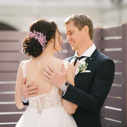 Wedding hair accessories, Bridal for piece, brides headpiece comb（Pink） - color: Pink