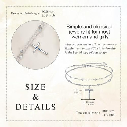 LUHE Cross Ankle Bracelets Sterling Silver Religius Double Chain Anklets Christian Baptism Layered Anklet Jewelry Gifts for Women - style: Elegant cross anklet