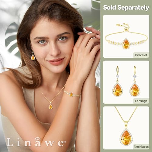 Linawe Crystal Imitation Diamond Rhinestone Charm Bracelets for Women, Gold/Silver/Rose Gold Adjustable Chain Bracelet, Teardrop Birthstone Cubic Zirconia Prom Costume Wedding Jewelry - color: Gold,Nov