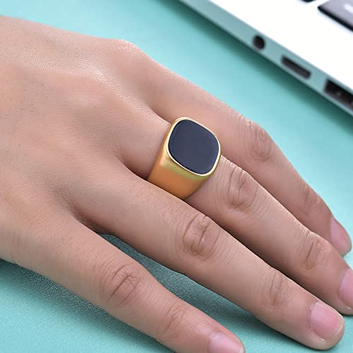 VQYSKO 14K Gold Plated Square Signet Ring | Stainless Steel Band for Men - color: Square Gold+Black