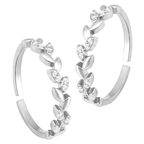 Aheli Cubic Zirconia Studded Leaf Style Adjustable Toe Ring Bichiya Fancy Jewellery for Women - color: Silver