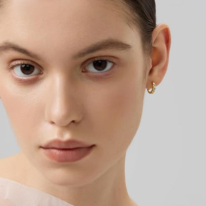 18K Gold Plated Huggie Hoop Earrings for Women, 925 Sterling Silver Post, Hypoallergenic Small Earrings - color: Tennis Huggies