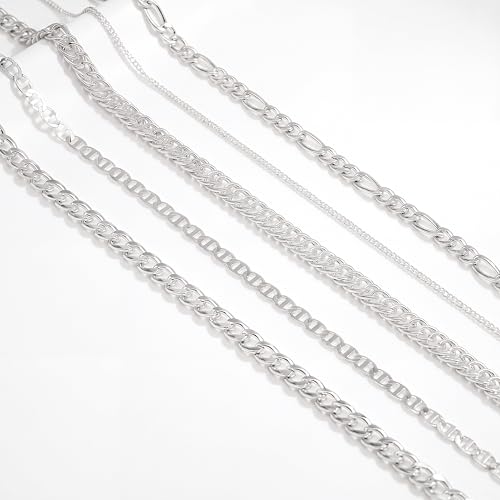Fesciory 14K Gold Plated Ankle Bracelets Sets For Women, Adjustable Layered Infinite Anklet, Summer Beach Butterfly Star Foot Chain Jewelry Gifts - style: 5 Silver Chains