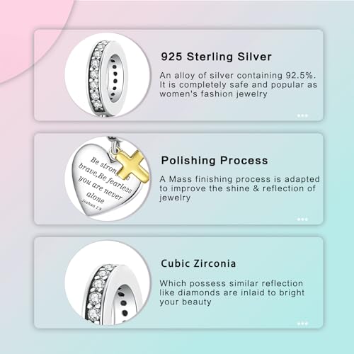 LUXILLA Love You Best Friend Grandma Wife Heart Charm 925 Sterling Silver Charms Fit for Bracelets Necklace Jewelry Gift for Women - color: Be Strong, Be Brave Cross Charm