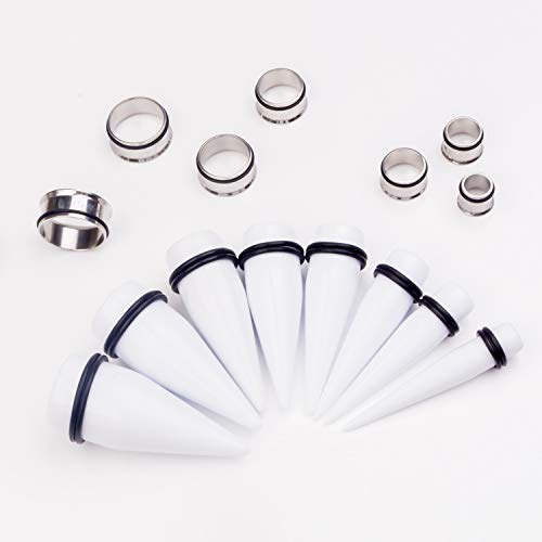 32 PCS 00G - 24mm Ear Taper Kit Gauge Stretching Kit | Hypoallergenic surgical Stainless steel Tapers Tunnels Plugs, body piercing jewelry for women and men - color: White