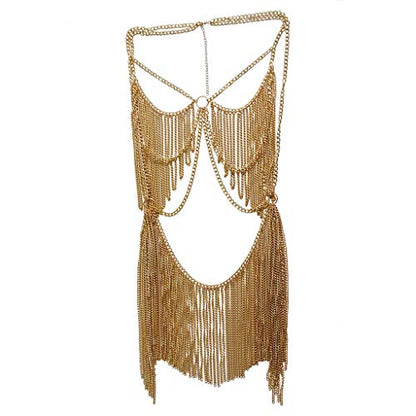 Women's Sexy Suit Body Chain - color: Gold Color-Personality Hanging Needle Connected Body Chain-8