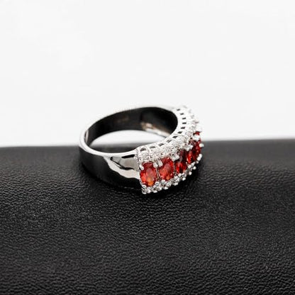 Uloveido Beautiful Women's 7 Stones Wedding Band Oval Cubic Zirconia Engagement Anniversary Rings J501 - color: Platinum-Red