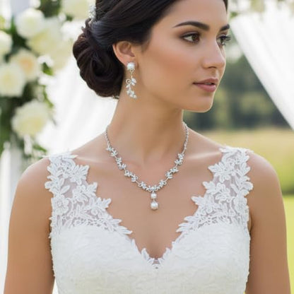 Silver Jewelry Sets for Women Rhinestone Necklace Dangle Earrings Bracelet Set Bridal Wedding Jewelry Sets for Brides Bridemaid Prom Costume Accessories Jewelry - style: Silver Jewelry Set style4