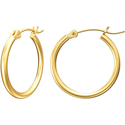 Gold Hoop Earrings for Women 14K Gold Plated | 925 Sterling Silver Post Hypoallergenic Hoop Earrings - color: Gold, size: 20mm