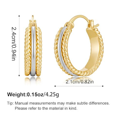 Two Tone Silver and Gold Plated Hoop Earrings for Women Mixed Metal Hypoallergenic Statement Valentines Jewelry Gifts - style: Silver & Gold
