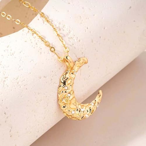 Dainty Gold Moon and Star Necklace for Women - Gold Plated Celestial Pendant with Crystal, Elegant Everyday Jewelry Gift - style: Moon Necklace