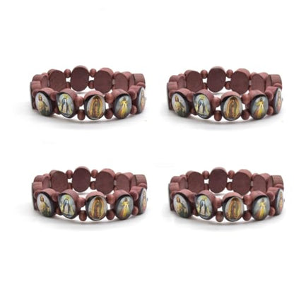 DATOA 4Pcs Wooden Jesus Virgin Mary Bracelet Saints Rosary Stretch Wooden Small Panel Bracelet Religious Saints Jesus Gift - style: Style B