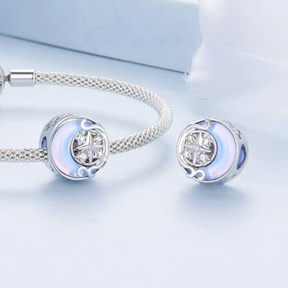 Animal Charms for Bracelets 925 Sterling Silver Bead Charms Bee Butterfly Fox Charm Fits Bracelets and Necklaces Cute Charms for Women - color: light blue moon stars