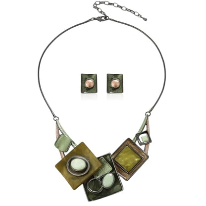 Vintage Statement Jewelry Set - Chunky Flower Floral Plant Geometric Resin Bib Necklace Earring Set Bohemian Boho Crystal Rhinestone Fashion Jewelry for Women Bridal Party Prom Unique Gift - style: MLJS2602