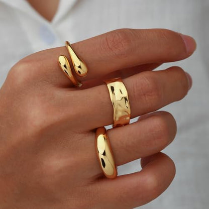 Chunky Gold Rings for Women Non Tarnish, 18K Gold Plated Statement Dome Rings Stacking,Thumb Ring, Mens Silver Eternity Wedding Band Jewelry Size 5-11 - color: GOLD