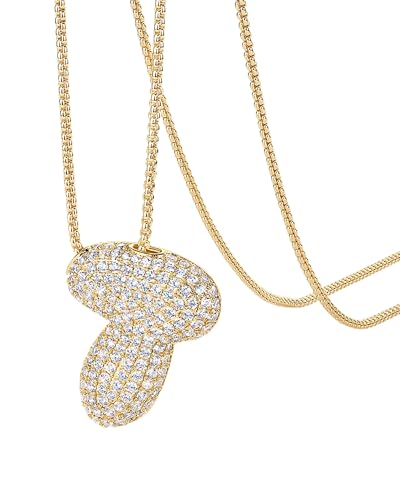 PAVOI 14K Gold Plated Cubic Zirconia Bubble Letter Initial Necklaces for Women | Gold Balloon Necklace Letter | Chunky Pendant Necklaces - style: -T