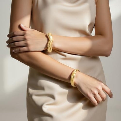 Emibele Gold Bangles for Women, 2PCS Irregular Chunky Gold Bracelet Hinged Open Bangle Bracelets for Women, Fashion Wide Arm Cuff Minimalist Chunky Jewelry Gifts for Valentine Christmas Birthday - style: G Gold