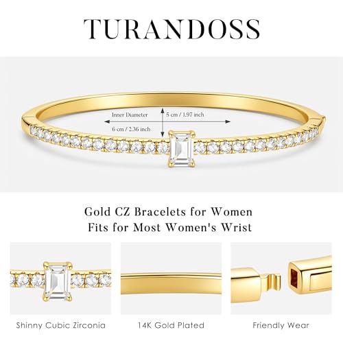 Turandoss Dainty Tennis Bangle Bracelets for Women Jewelry Gifts | 14K Gold Plated, Personalized Tennis Bracelets, Trendy Cubic Zirconia Bangle Bracelet, Jewelry Gifts for Mom Wife Sister - color: Half CZ Bangle - Square Tennis
