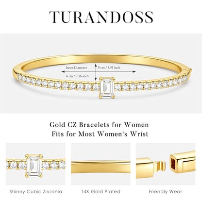 Turandoss Dainty Tennis Bangle Bracelets for Women Jewelry Gifts | 14K Gold Plated, Personalized Tennis Bracelets, Trendy Cubic Zirconia Bangle Bracelet, Jewelry Gifts for Mom Wife Sister - color: Half CZ Bangle - Square Tennis