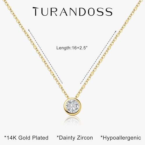 Turandoss Cubic Zirconia Necklace for Women, 14K Gold Plated Necklace | Gold Choker Necklace for Women, Trendy CZ Pearl Necklace, Simple Wedding Prom Jewelry, Bridesmaids Gifts - color: Round Zircon
