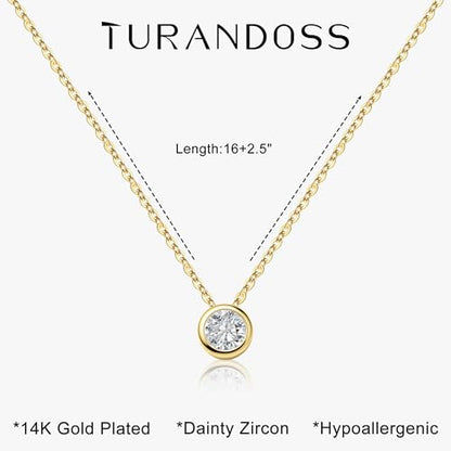 Turandoss Cubic Zirconia Necklace for Women, 14K Gold Plated Necklace | Gold Choker Necklace for Women, Trendy CZ Pearl Necklace, Simple Wedding Prom Jewelry, Bridesmaids Gifts - color: Round Zircon