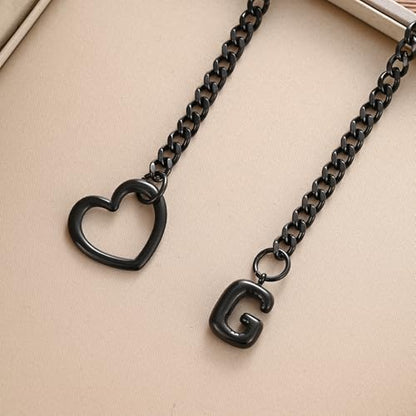sroyte Black Heart Slip Chain Initial Necklaces for Women,Stainless Steel O-Ring Adjustable Lariat Heart Y-Necklace,Punk Gothic Cuban Collar Choker Necklace for women - color: Black G