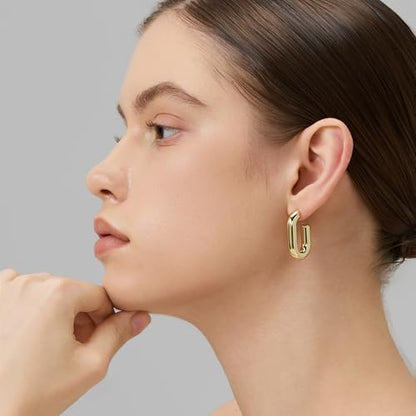 FRUMOS 18K Gold Plated Chunky Hoop Earrings for Women Fashion Thick Gold Hoops Set Jewelry for Birthday Christmas Gifts - color: Bold Lucky Hoops