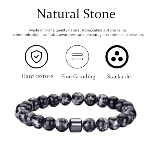 Mens Beaded Bracelets Set 8MM Tiger Eye Lava Stone Stretch Natural Stone Men's Bead Bracelet Mens Bracelet - color: 4,lava rock,black,grey,white bracelet