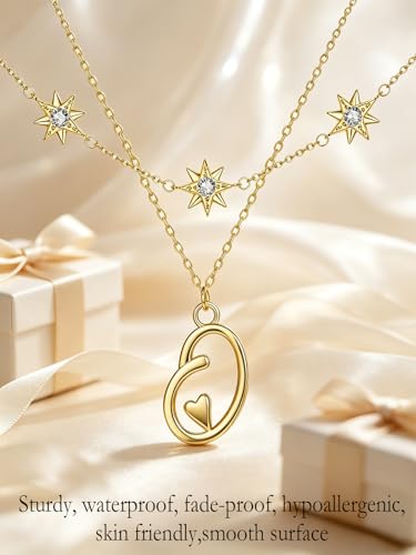 14K Gold A-Z Initial Lette Necklace Star Choker Women Necklace | Personalized Initial Jewelry, Meaningful Name Letter Gift for Women Wife Mom Friend, Perfect Present For Birthday/Anniversary - style: 14K Gold-O