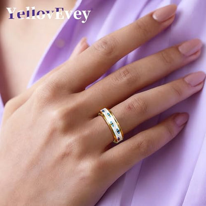 Evil Eye Fidget Ring for Women - Anxiety Relief Spinner Jewelry,18K Gold Plated Stainless Steel Turkish Ojo Turco Protection Rings Gift for Adults - color: Gold