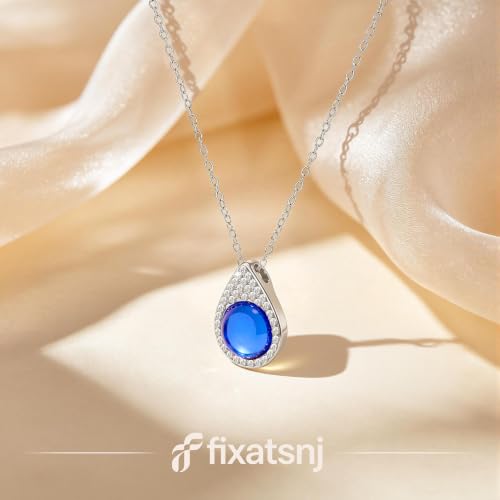 Women Trendy Faux Crystal Pendant Necklace 18K Gold/Silver Plated | CZ Halo Teardrop Drop Pendant Necklace Lightweight Fashion Jewelry Set Stackable For Wedding Daily Wear - color: Dark Blue