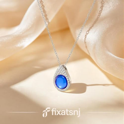 Women Trendy Faux Crystal Pendant Necklace 18K Gold/Silver Plated | CZ Halo Teardrop Drop Pendant Necklace Lightweight Fashion Jewelry Set Stackable For Wedding Daily Wear - color: Dark Blue