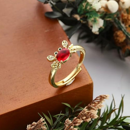 Dtja Crystal Crab Statement Ring for Women Gold Plated Expandable Cute Marine Animal Adjustable Open Wrap Finger Ring Elegant Birthday Holiday Party Jewelry - color: Red