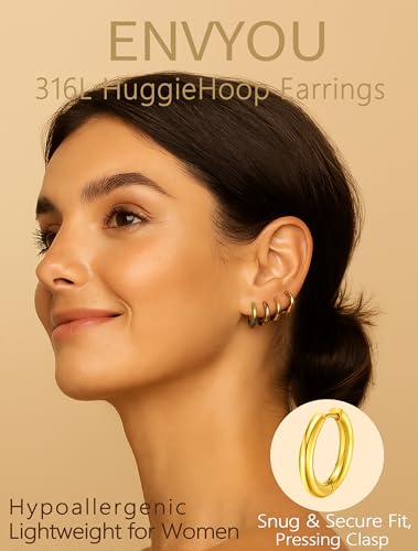 316L Surgical Steel Huggie Hoop Earrings | Dainty Pave Cubic Zirconia Cartilage Tiny Earring for Sensitive Ears Hypoallergenic Lightweight for Women Men - style: 5 colors,20G*8mm