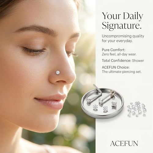 AceFun L Shape Nose Stud Flat Back 18G Threadless Gold Nose Stud for Women Men 316L Stainless Steel CZ Diamond Heart Ball Helix Tragus Piercing Jewelry Nostril Studs 9 Pieces Set - color: Nose Stud Flat Back-9 Pieces-Silver