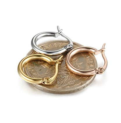 Jstyle Stainless Steel Hoop Earrings for Women Hypoallergenic Hoops Stack | Earrings for Sensitive Ears, Secure Click Clasps, Silver/Gold/Rose Gold, 10mm 15mm 20mm Small Medium Large Loop Earrings Set - size: 10 mm (0.39 inches)