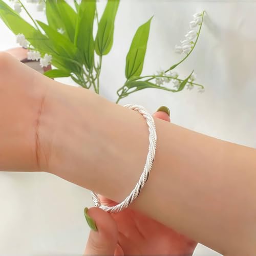 925 Sterling Silver Bangles For Women Handmade Silver Bangles Open Adjustable Bangle Bracelets For Women Silver Open Cuff Bracelets Stackable Wrap Bangles Festival Jewelry Gifts - color: Style 21
