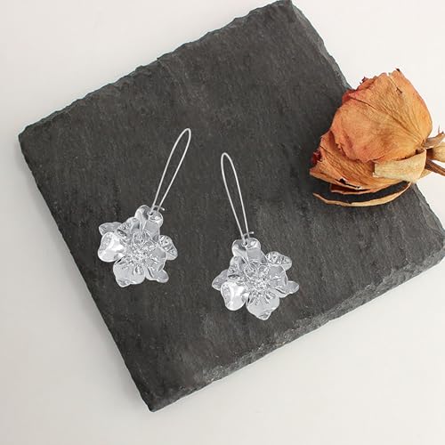 Bohemian Daisy Flower Matte Floral Long Petal Drop Dangle Earrings Layered Tiered for Women Chic Boho Wedding Jewelry - color: Silver