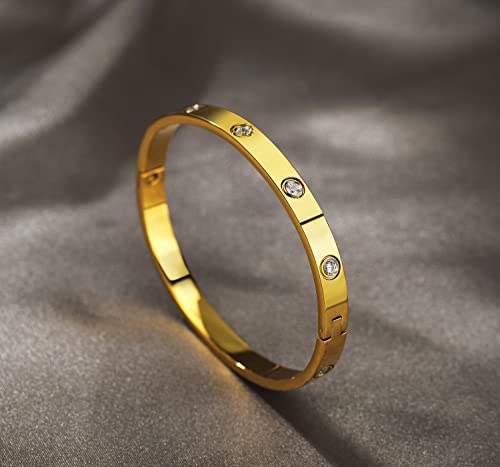 A D. ALLEN & DANMI. 18 K Gold Plated Love Bangle Bracelet Set Flexible Wide Wristband Bangle Bangle Set for Love - color: 2 Sests (Light Pink Stone)