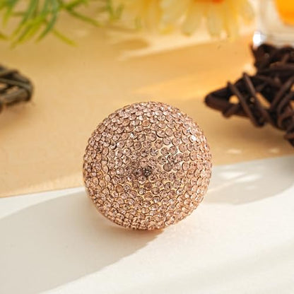 Gold Snowball Rhinestone Cocktail Ring – Adjustable Stretch Sparkling Party Jewelry for Women, Elegant Costume Ring for Evening Wear, Wedding, Prom - color: Crystal yellow