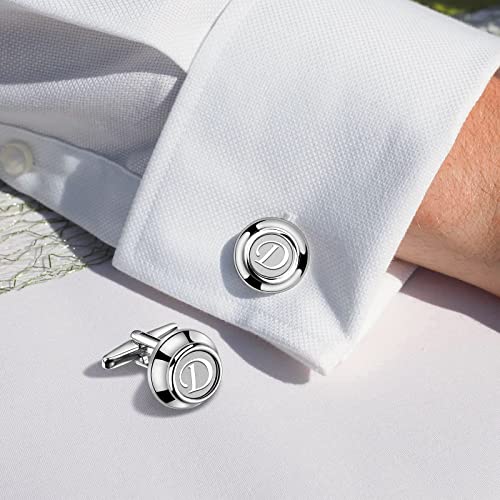 AMITER 26 Letters Tie Clip and Cufflinks for Men, Initial Tie Bar & Cuff Links Set Necktie Clip for Business, Wedding, Anniversary - color: D (2 cufflinks)