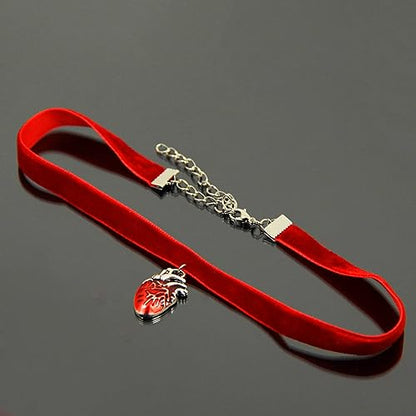 Realistic Heart Necklace for Women Anatomical Heart Jewelry Red Velvet Ribbon Choker Anatomical Heart Gifts Red Heart Pendant Medical Necklace Red Gothic Jewelry Women Heart Organ Jewelry