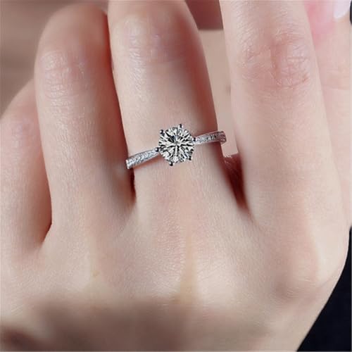 LUSHE Moissanite Engagement Ring 1-2CT D Color VVS1 Clarity 925 Sterling Silver with 18K White Gold Plated Solitaire Moissanite Wedding Promise Rings for Women - color: 003-1 Carat