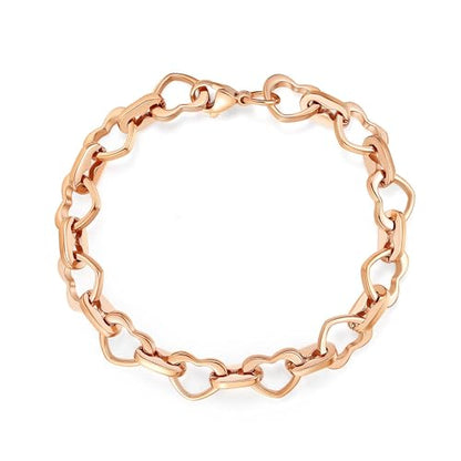 mnmoom Heart Bracelets for Women Stainless Steel with Rose gold, gold plating Heart links bracelets - color: Rose gold