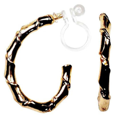 Hoop Invisible Clip On Earrings for Women Not Pierced Gold Small Twisted Hoop Comfortable Silver Large Clip On Earrings - color: Bamboo Hoop Gold
